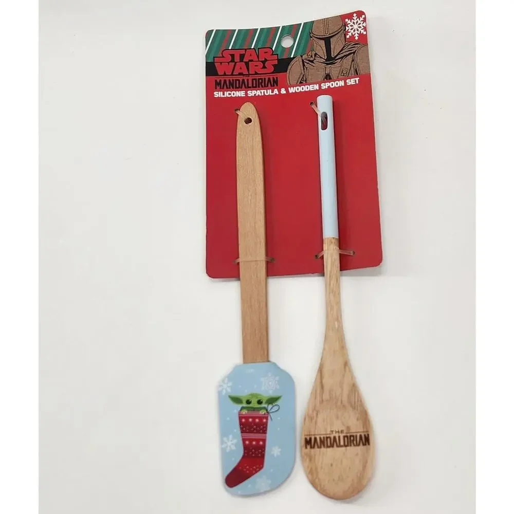 Star Wars The Mandalorian Grogu Baby Yoda Silicone Spatula Wooden Spoon Set